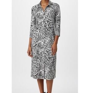 Cabi Knit Shift Shirt Dress Size Large White/Gray/Black Print 3/4 Sleeves #822‎